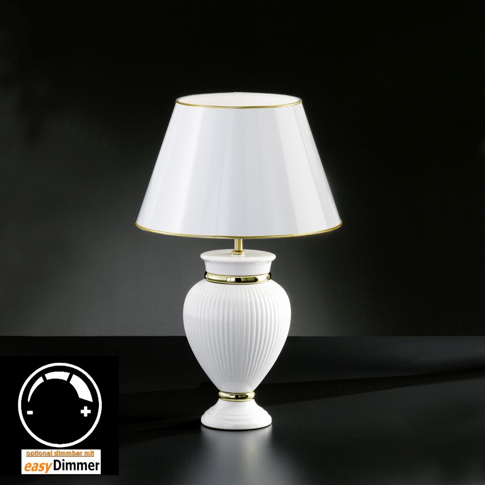 Tischlampe Keramik weiss mit lackiertem Schirm